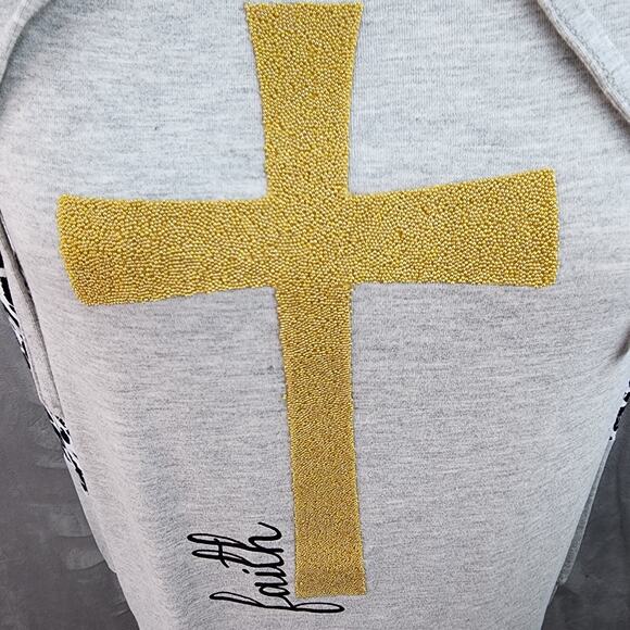NWT CATO Hoodie Womens XS Gray Beaded Cross Faith Pullover Casual Religious NEW - Picture 6 of 15